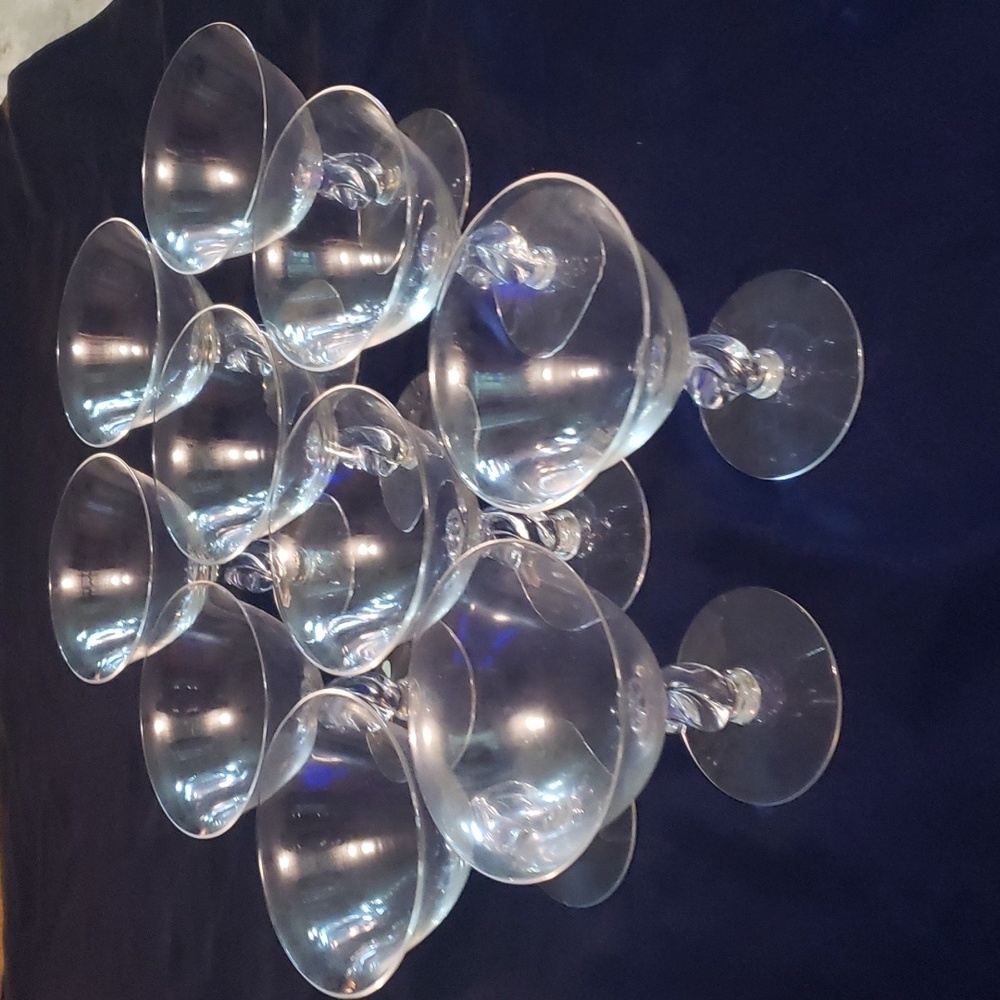 Vintage crystal twisted stem wine glasses matching set of 10
